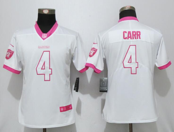 Women 2017 Oakland Raiders #4 Carr Matthews White Pink Stitched New Nike Elite Rush Fashion NFL Jersey->->Women Jersey